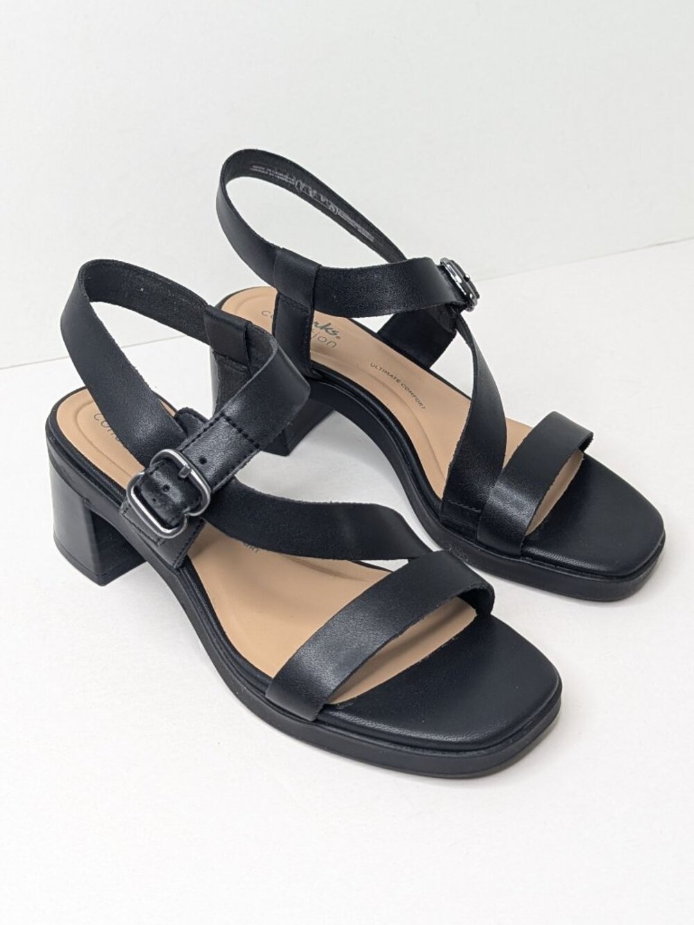 Clarks Jaylan Sol Heeled Dress Sandals Black Leather Womens 6.5 Wide